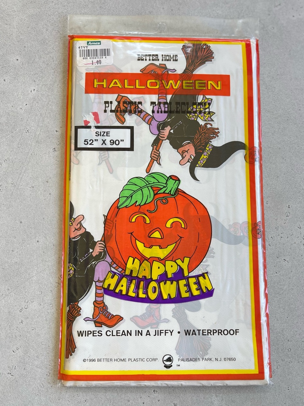 Vintage 90s Better Home Halloween Witch Plastic Tablecloth 52”x90" Rectangle